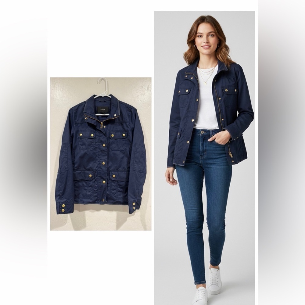 J. Crew Women's Dark Blue 100% Cotton Utility Jacket with Gold Buttons size S